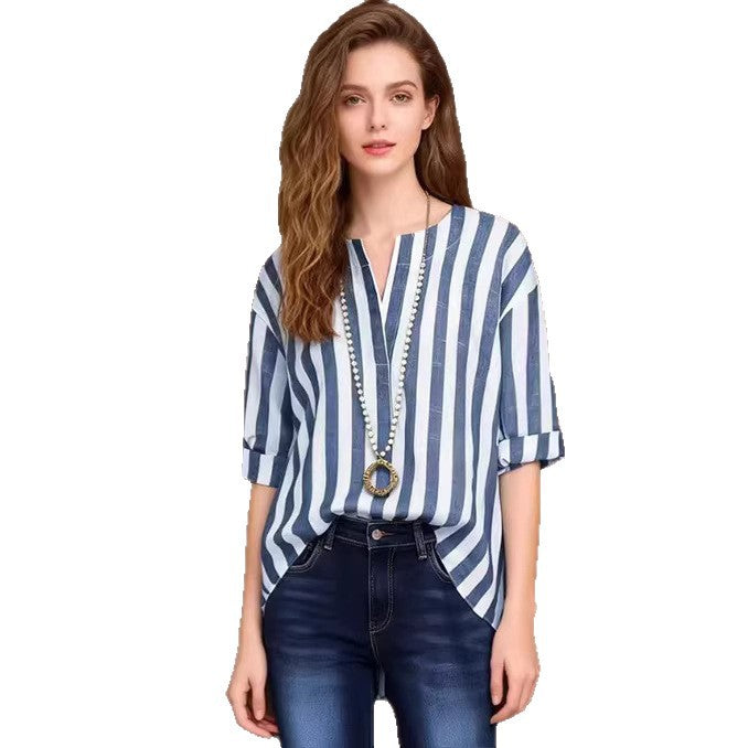 Womens Versatile Classic Striped Blouse
